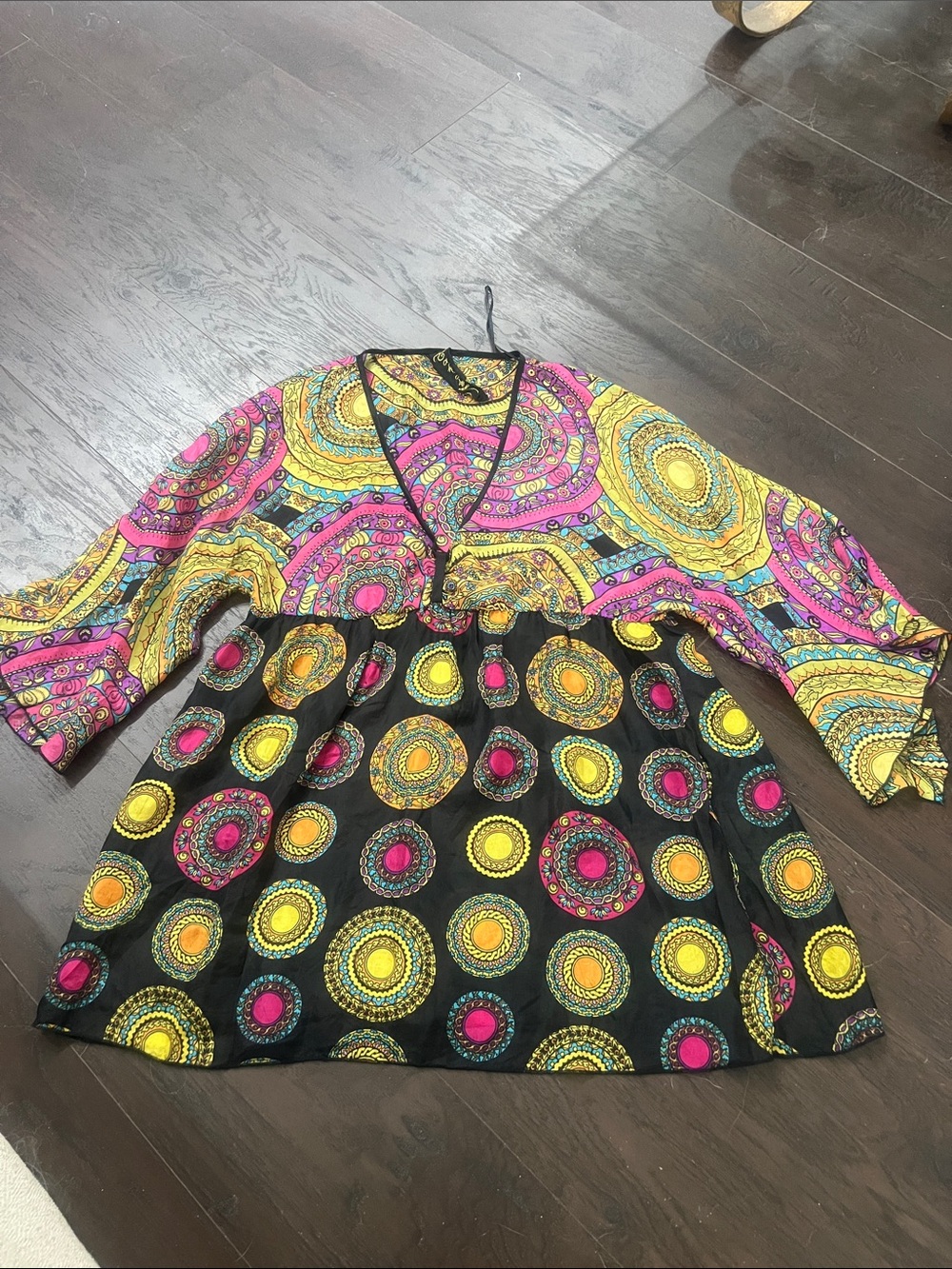 Silk Taka Multicolor Boho Circle Print Tunic Top Turkey